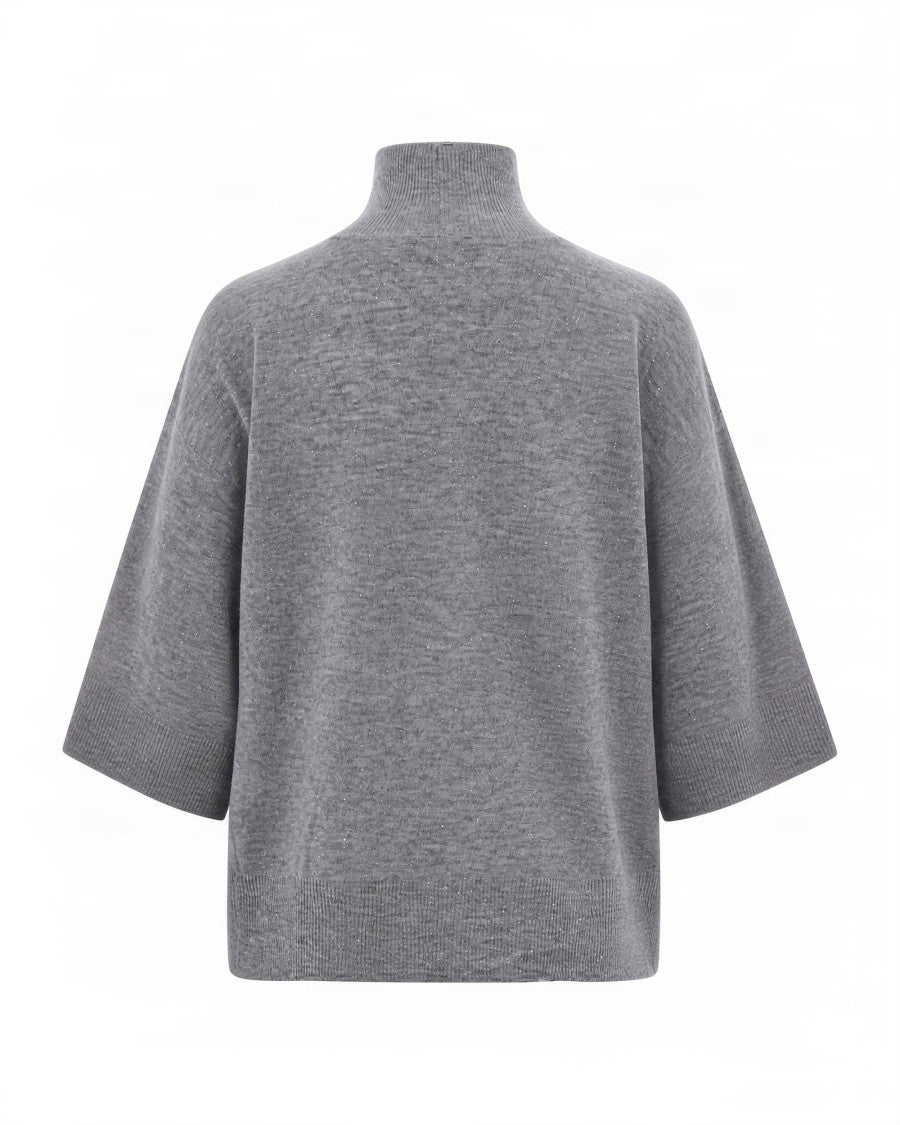 Fabiana Filippi Oversized High Turtleneck Knit Sweater With Ribbed Edges