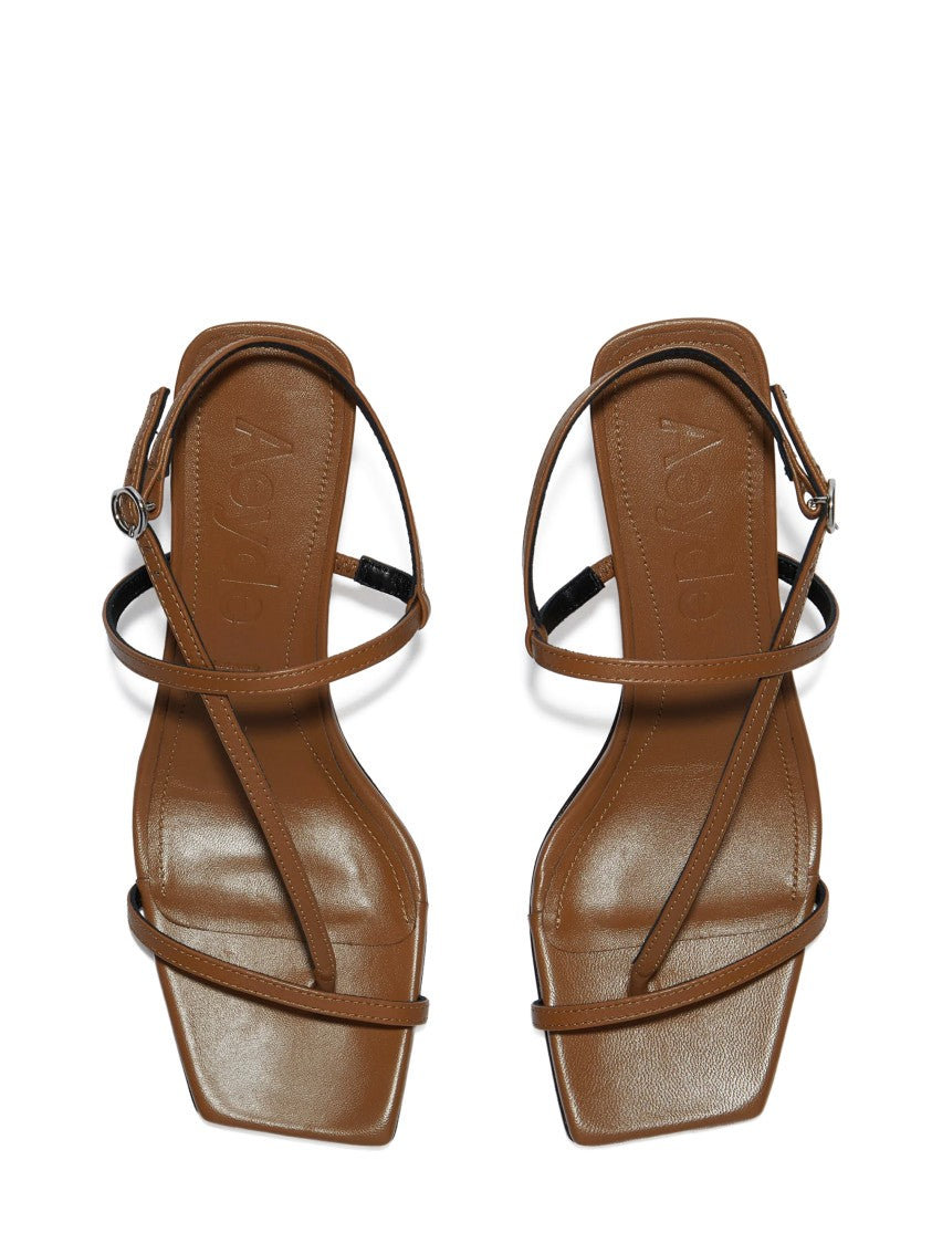 Aeydē Minimalist Brown Elise Nappa Sandals With Square Toe