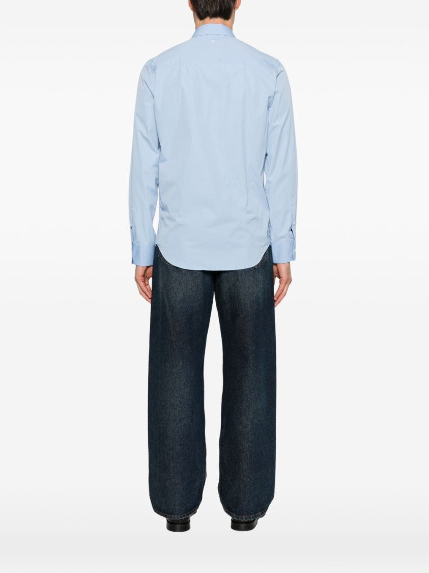 Ami Paris Light Blue Long-Sleeve Shirt With Classic Collar