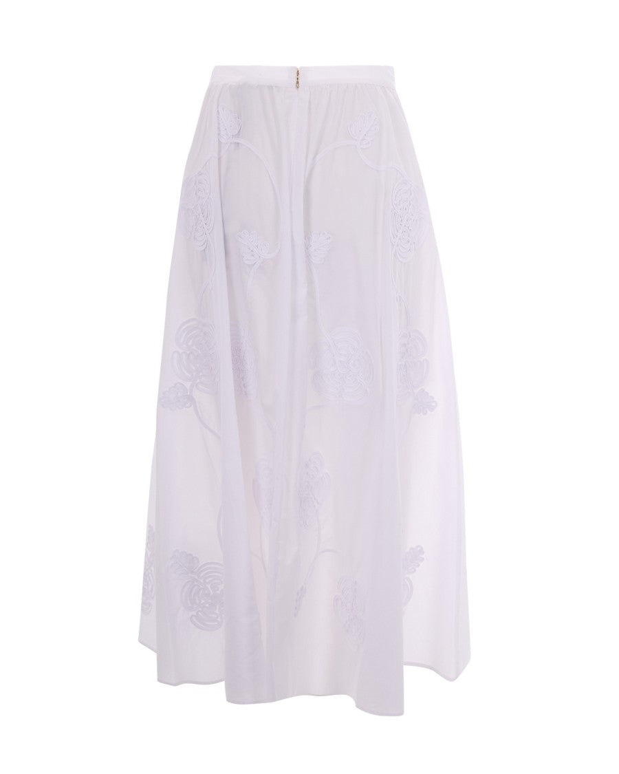 Liu Jo Textured White Midi Skirt With 3D Floral Embroidery