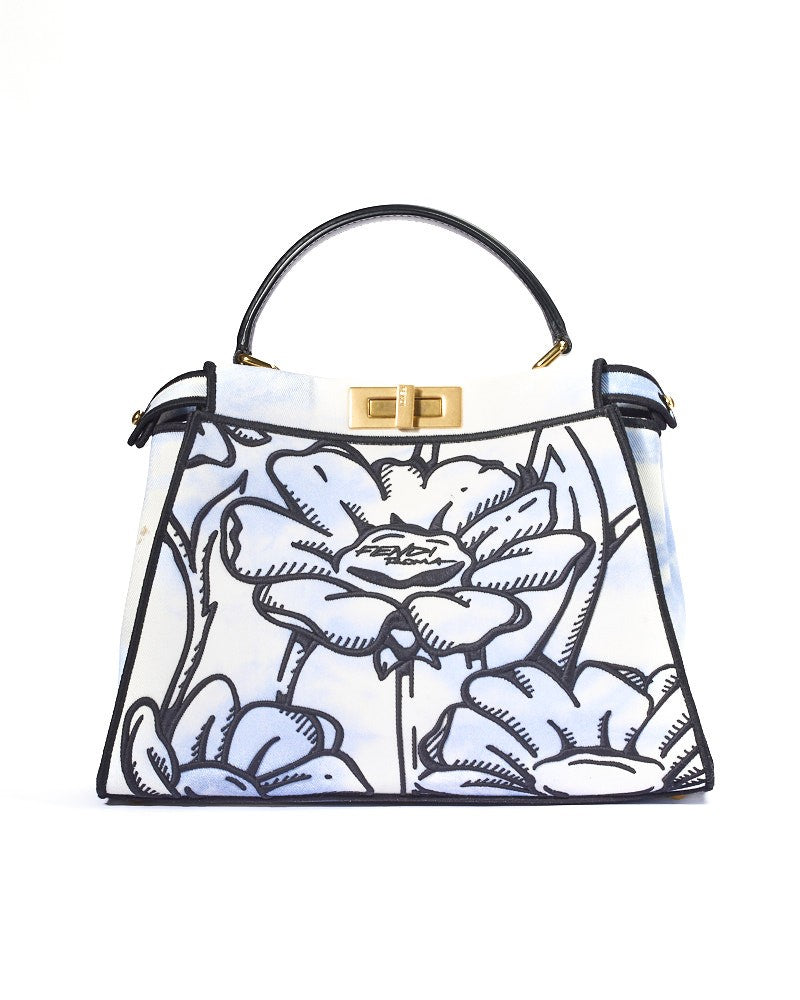 Fendi Peekaboo Medium Flower Clouds Azzurro