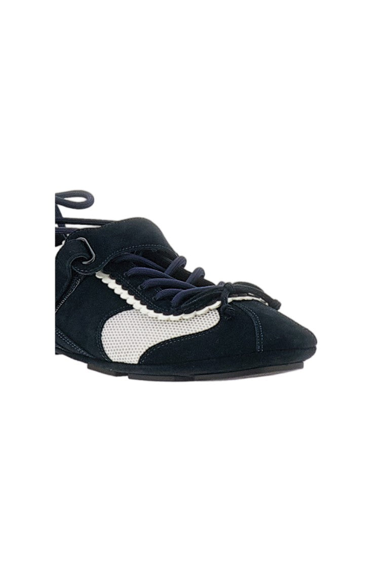Shushu/Tong White/Blue Suede Mesh Ballerina Flat Shoes