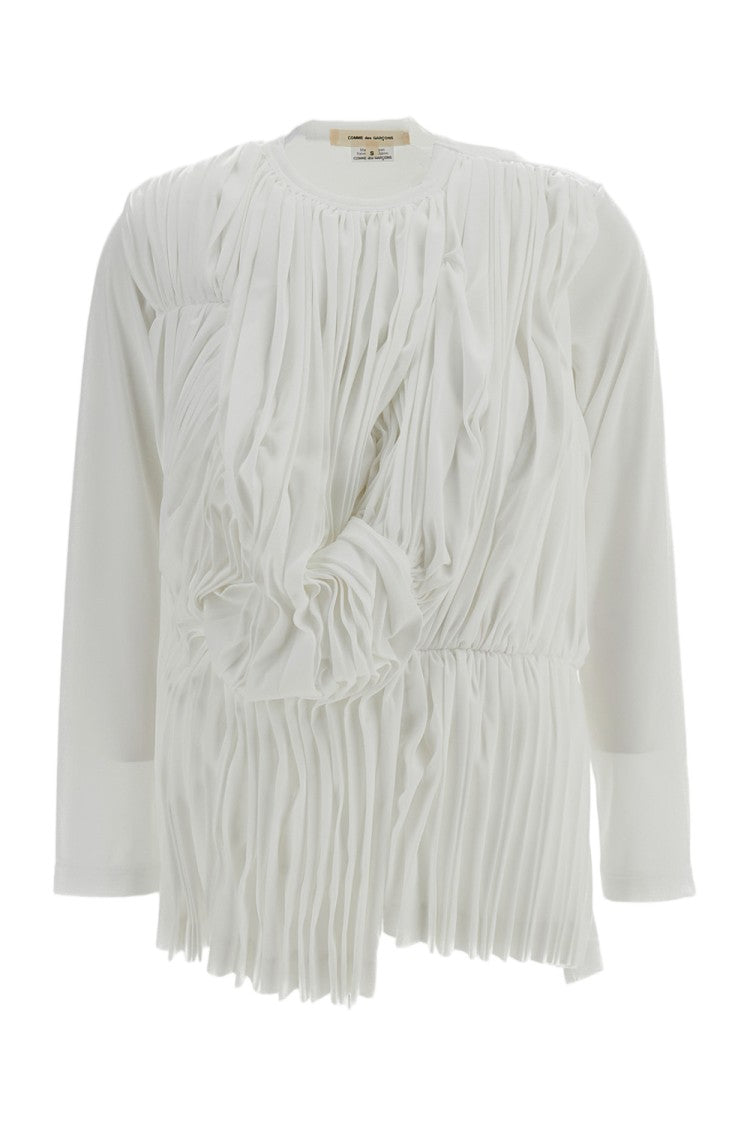 Comme Des Garçons White Pleated Stretch Long-Sleeve Top