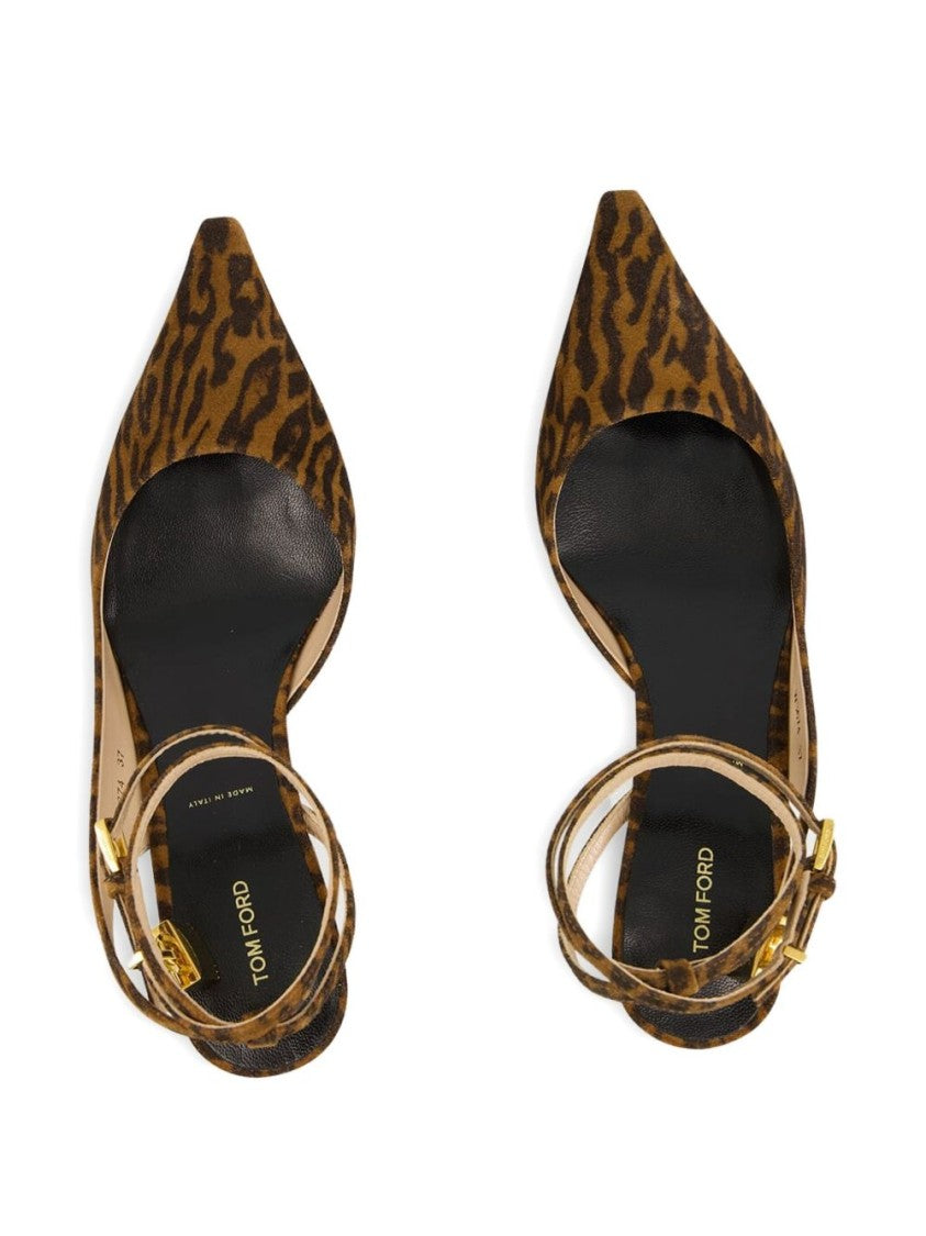 Tom Ford Pointed Toe Slingback Pumps In Ocelot-Printed Suede