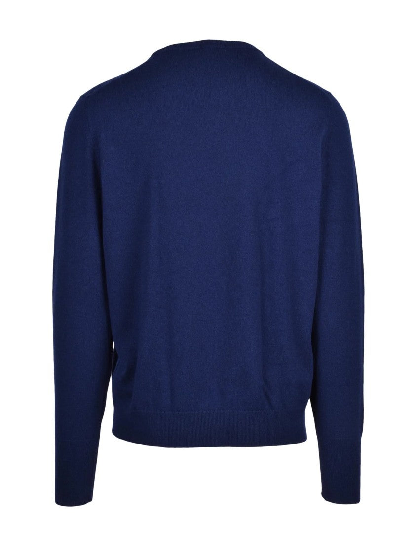 Drumohr Blue Cashmere Minimalist Crewneck Pullover