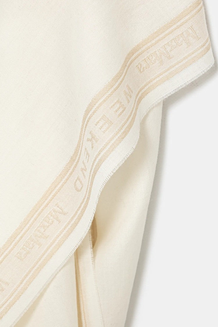 Max Mara Long Creamy Scarf With Subtle Beige Borders