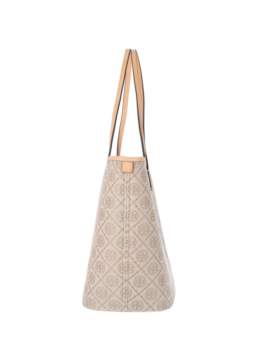Tory Burch White T Monogram Canvas Tote Bag