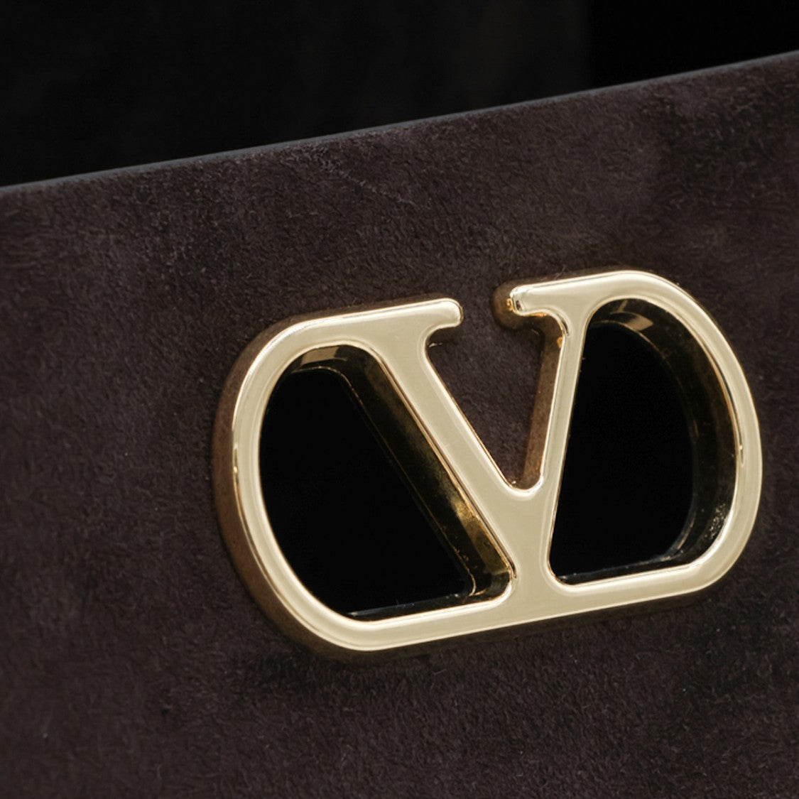 Valentino Garavani Brown Small V Logo Studded Suede Tote Bag