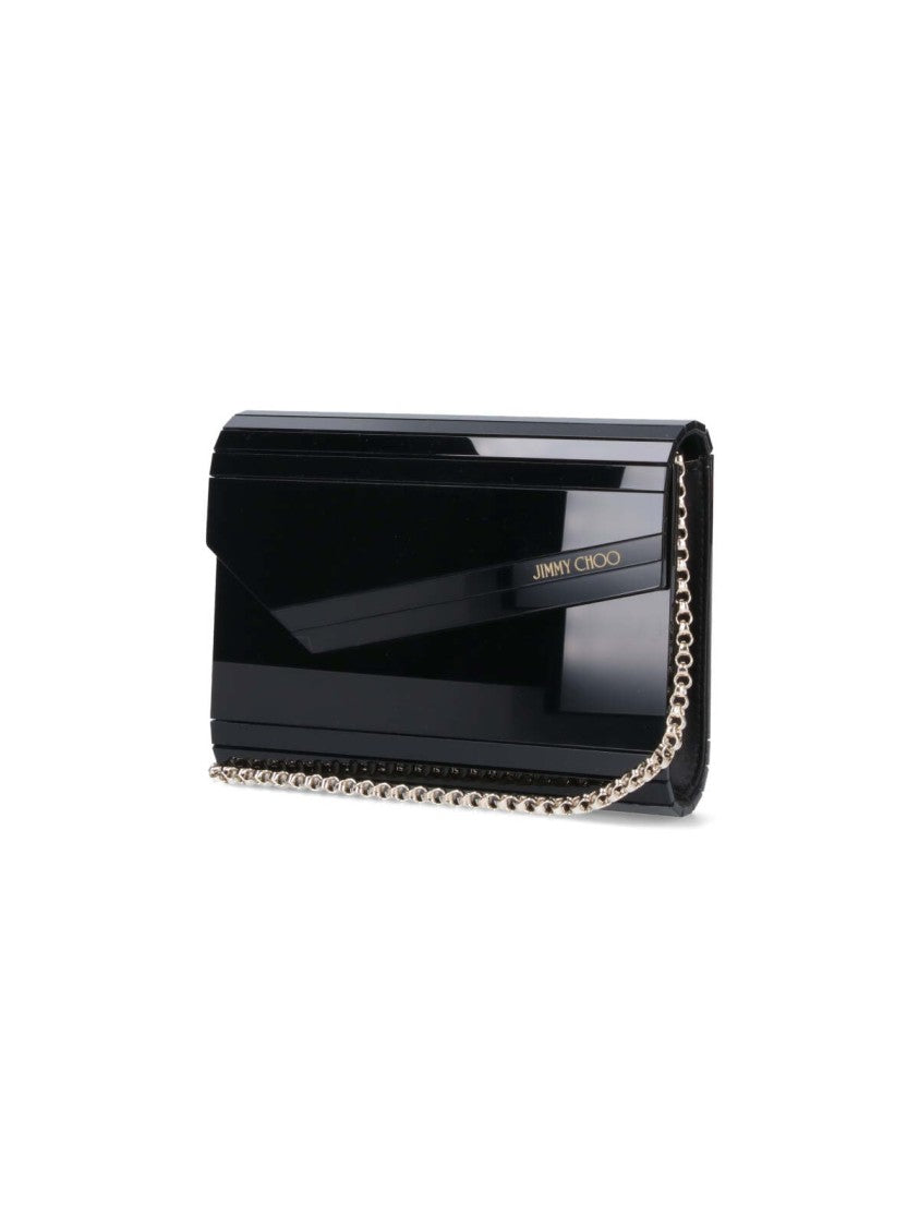 Jimmy Choo Candy Black Ribbed Panel Chain Strap Asymmetric Clutch