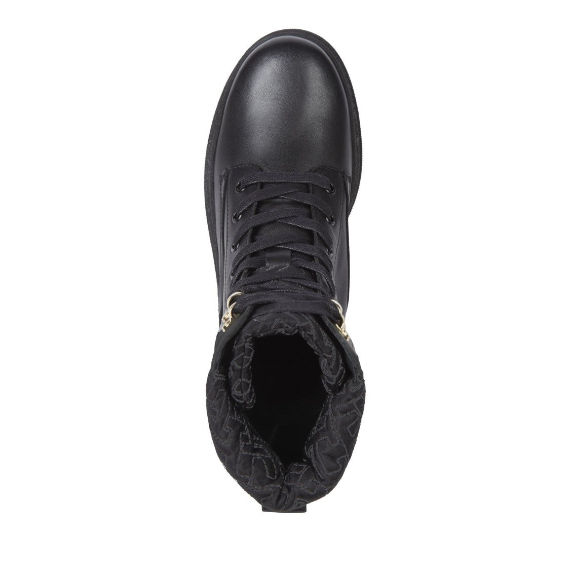 Tommy Hilfiger Black Cleated Lace-Up Padded Collar Leather Boots