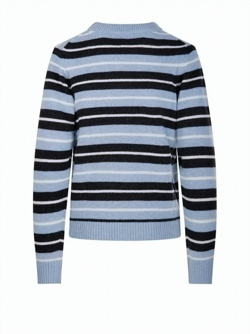 Ganni Horizontal Stripe Knit Sweater With Cat Graphic