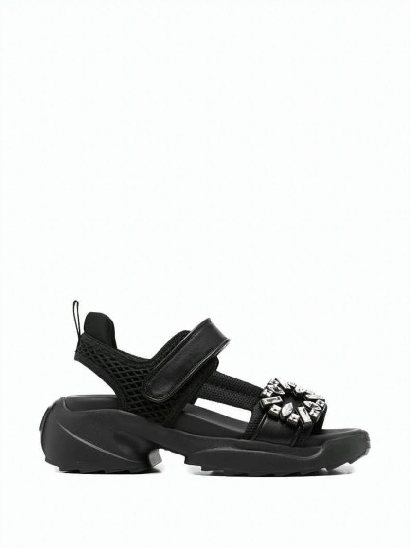 Roger Vivier Black Crystal Buckle Leather Sandals