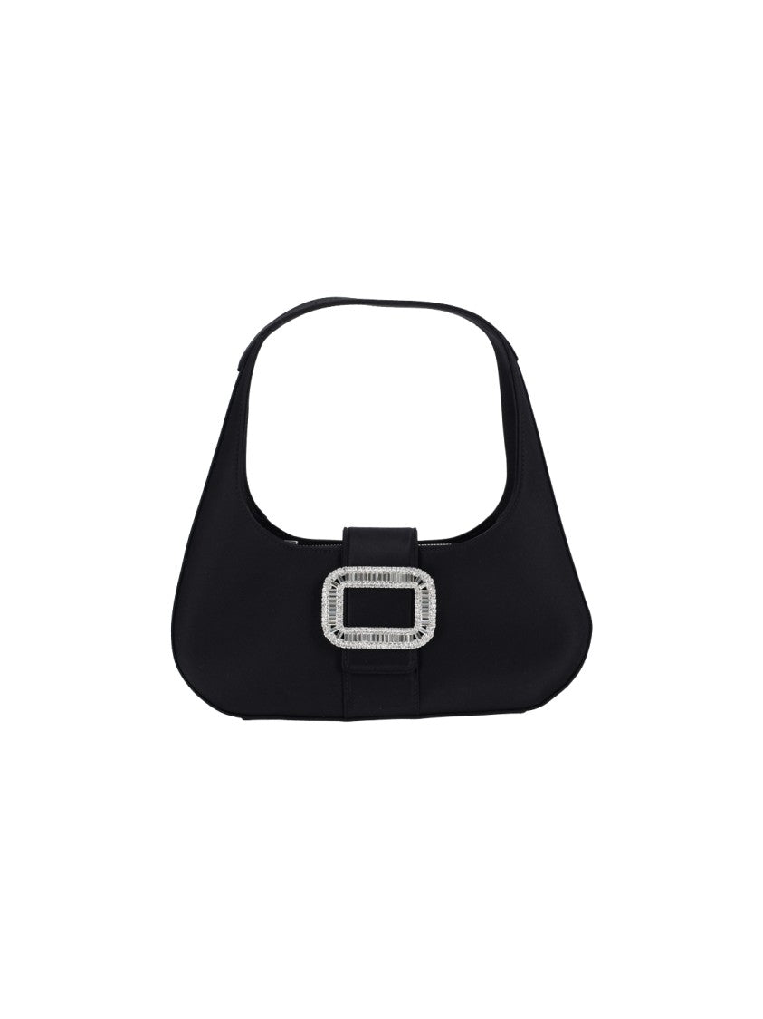 Roger Vivier Black Pilgrim Crystal Satin Shoulder Bag