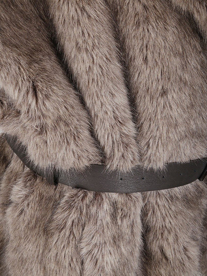 P.A.R.O.S.H. Adjustable Belted Synthetic Fur Gilet With Notched Collar