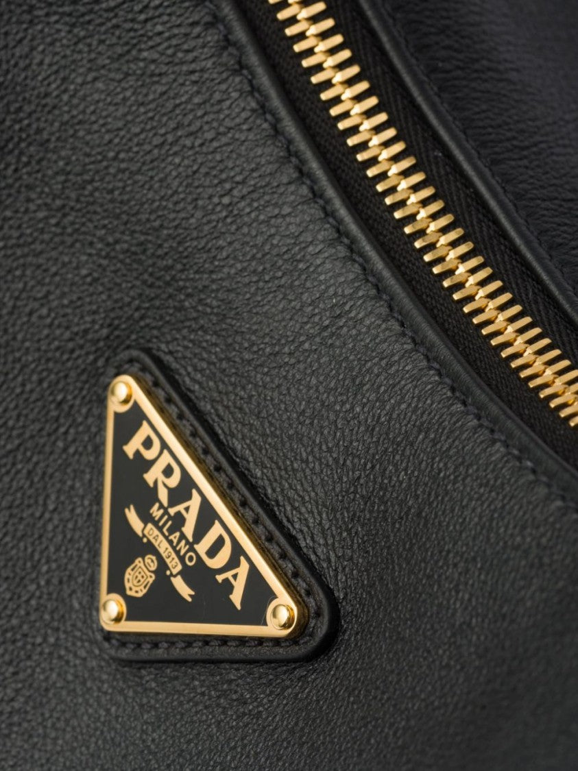 Prada Large Logo-Plaque Leather Shoulder Bag