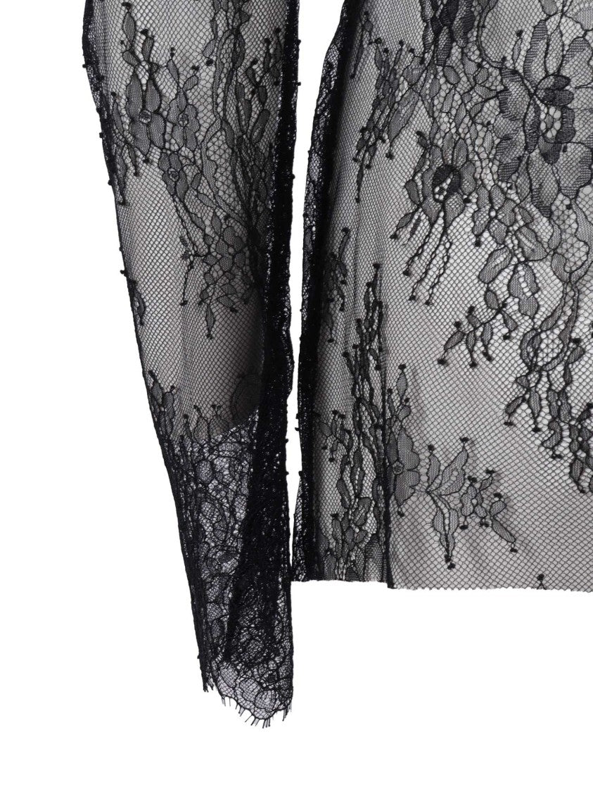 Alberta Ferretti Intricate Lace Long Sleeve Top With Floral Patterns