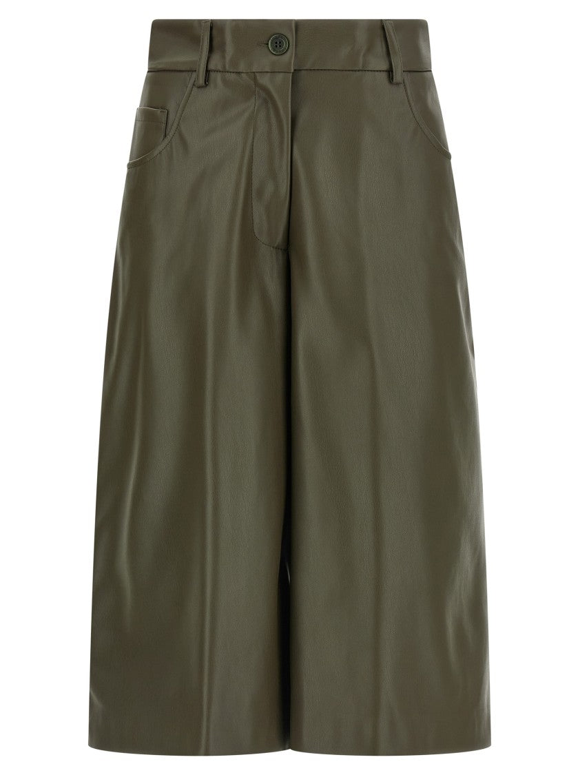Nude Leather-Effect Bermuda Shorts