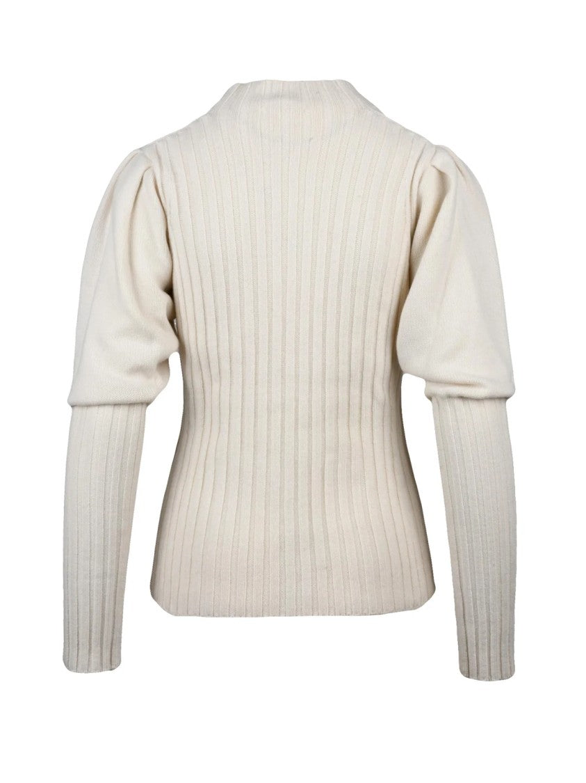 Chloé Beige Ribbed Knit Sweater With Puff Sleeves And Textured Finish