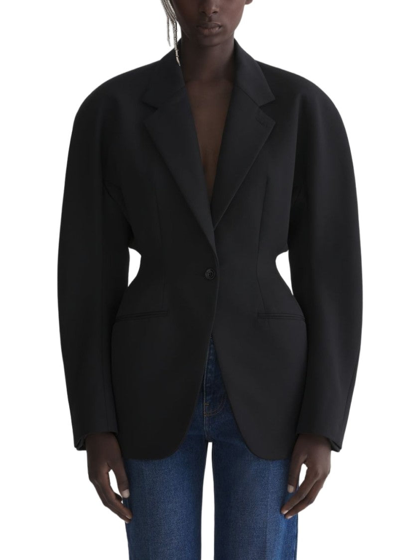 Mugler Black Oversized Sleeves Structured Jacket