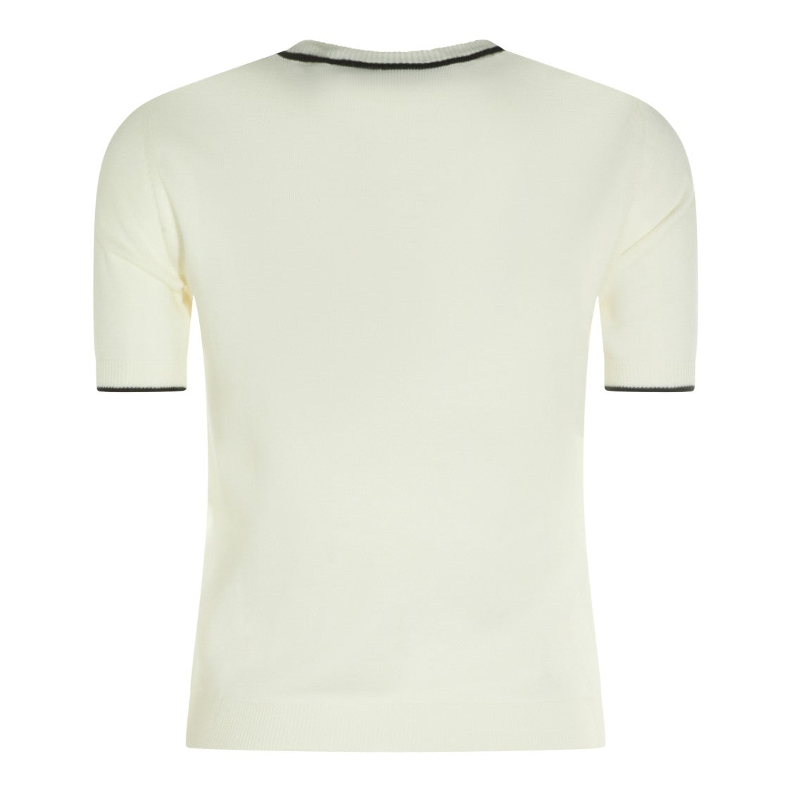 Valentino Ivory Wool Knit Sweater With Contrasting Black Trims
