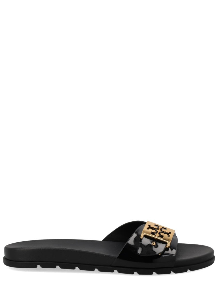 Tory Burch Glossy Black Polyurethane Strap Sandals