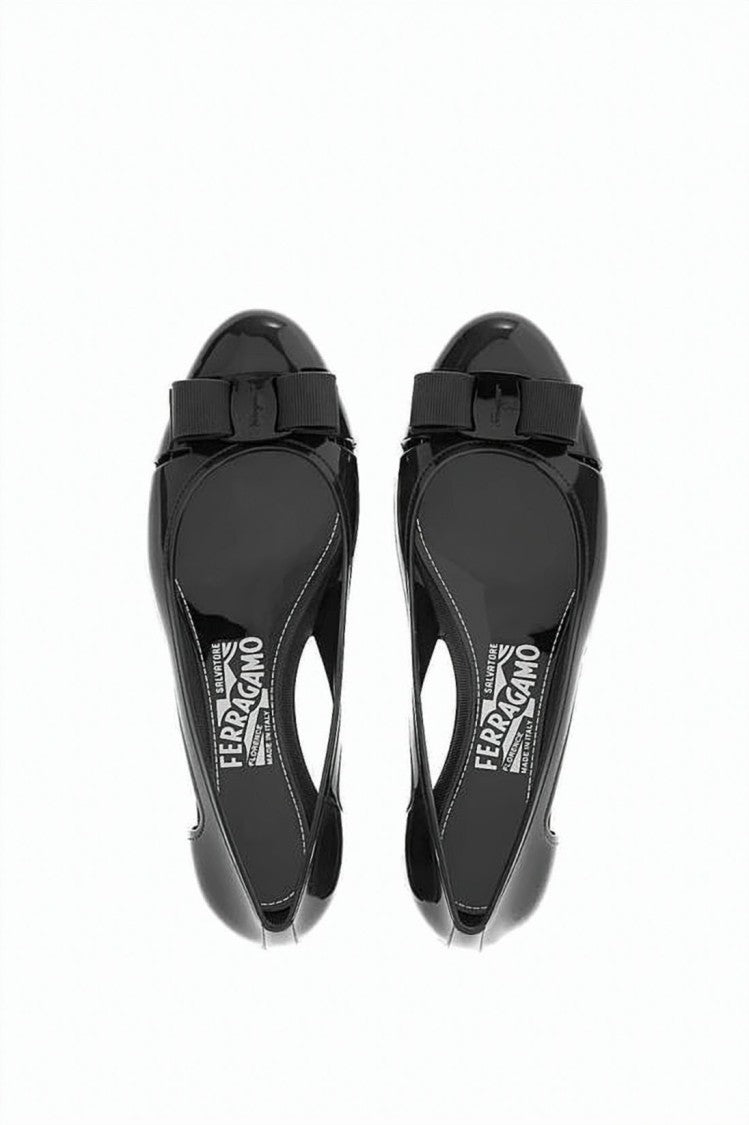 Salvatore Ferragamo Glossy Pvc Low-Heeled Pumps With Decorative Bow