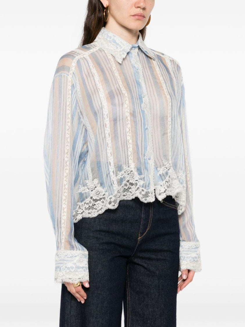 Ermanno Scervino Light Blue Silk Shirt With Lace Trimmings
