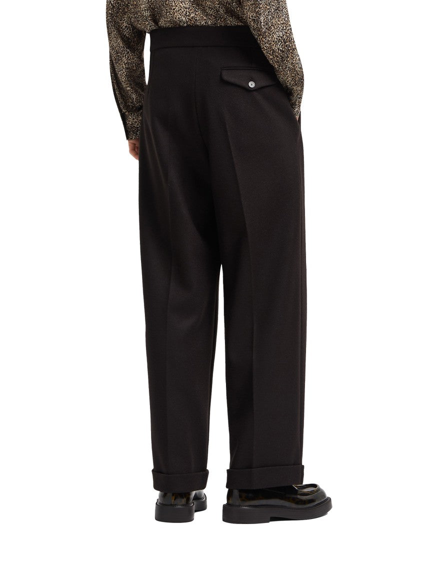 Emporio Armani Tailored Trousers In Dark Brown Boiled Wool Jersey