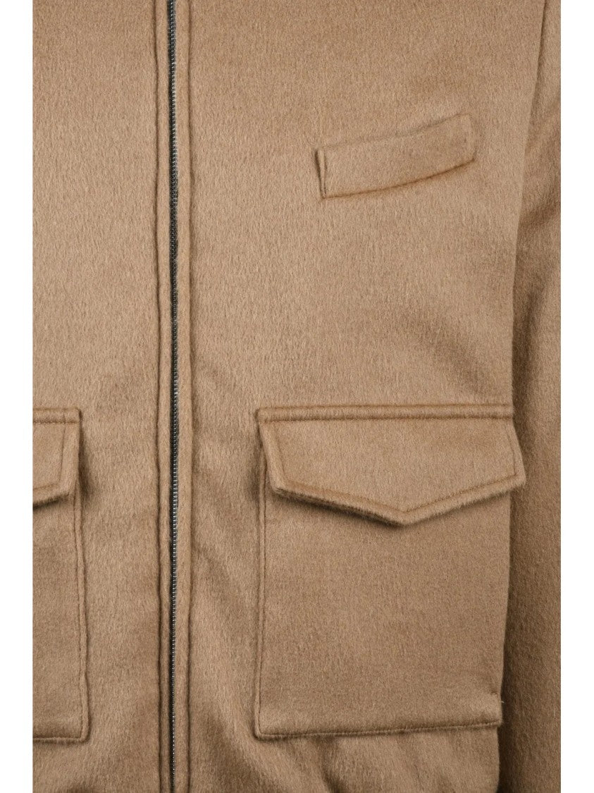 Luigi Borrelli Napoli Beige Wool-Cashmere Aviator Jacket