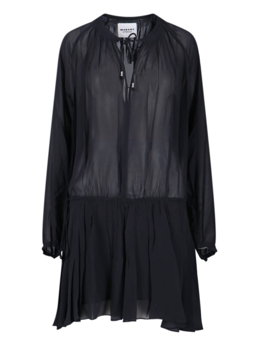 Isabel Marant Étoile Black Semi-Transparent Midi Dress With Drawstring Waist