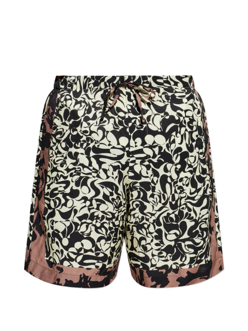 Dries Van Noten Abstract Print Black Shorts With Relaxed Fit