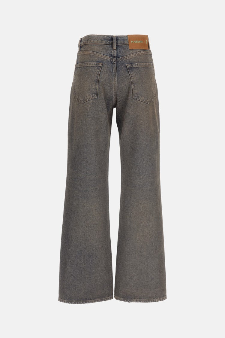 Haikure Mid-Rise Wide Leg Denim Jeans With Aged-Effect Wash