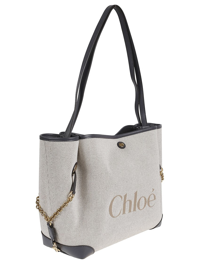 Chloé Double Handle Canvas Bag With Calf Leather Trim