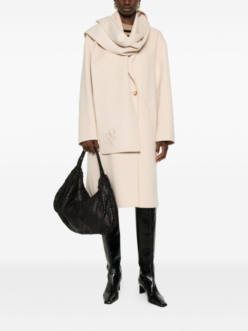 Liu Jo Double-Breasted Beige Coat With Elegant Scarf Detail