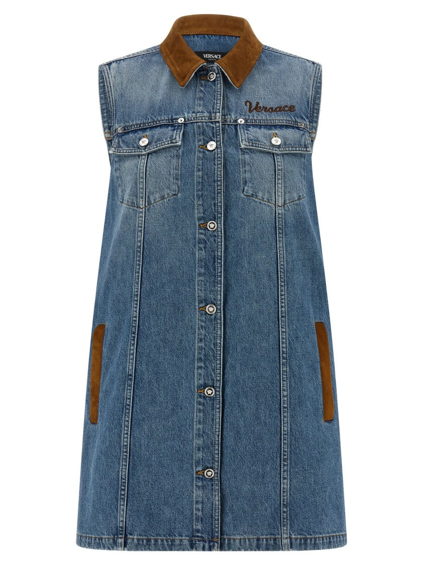 Versace Medium Stone Washed Cotton Denim Mini Dress