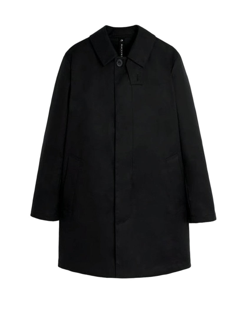 Mackintosh Black Cotton Jacket With Concealed Buttons