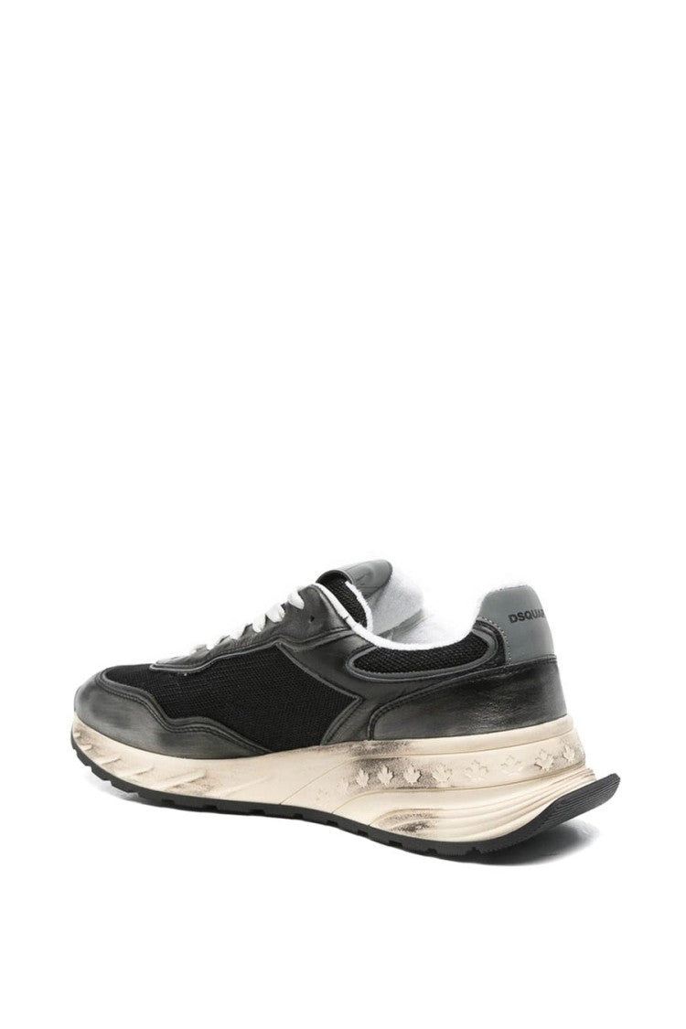 Dsquared2 Black Distressed Wash Mesh-Panel Leather-Blend Sneakers