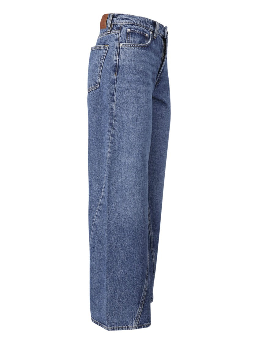 Anine Bing High-Waisted Wide-Leg Denim Jeans With Asymmetrical Stitching