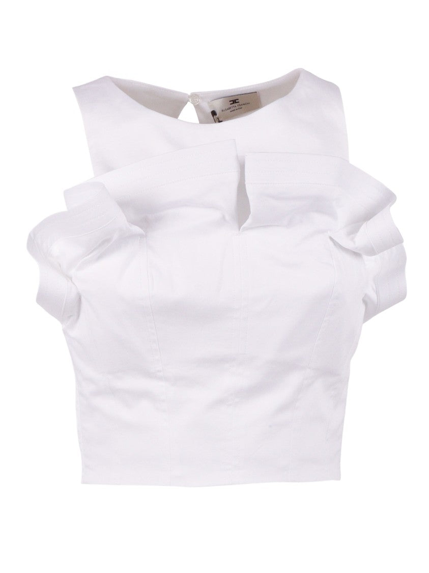 Elisabetta Franchi Structured Cropped Ruffled Sleeve Top