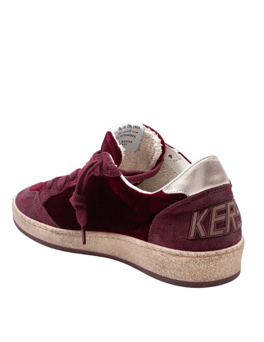 Golden Goose Burgundy Ballstar Velvet And Suede Sneakers
