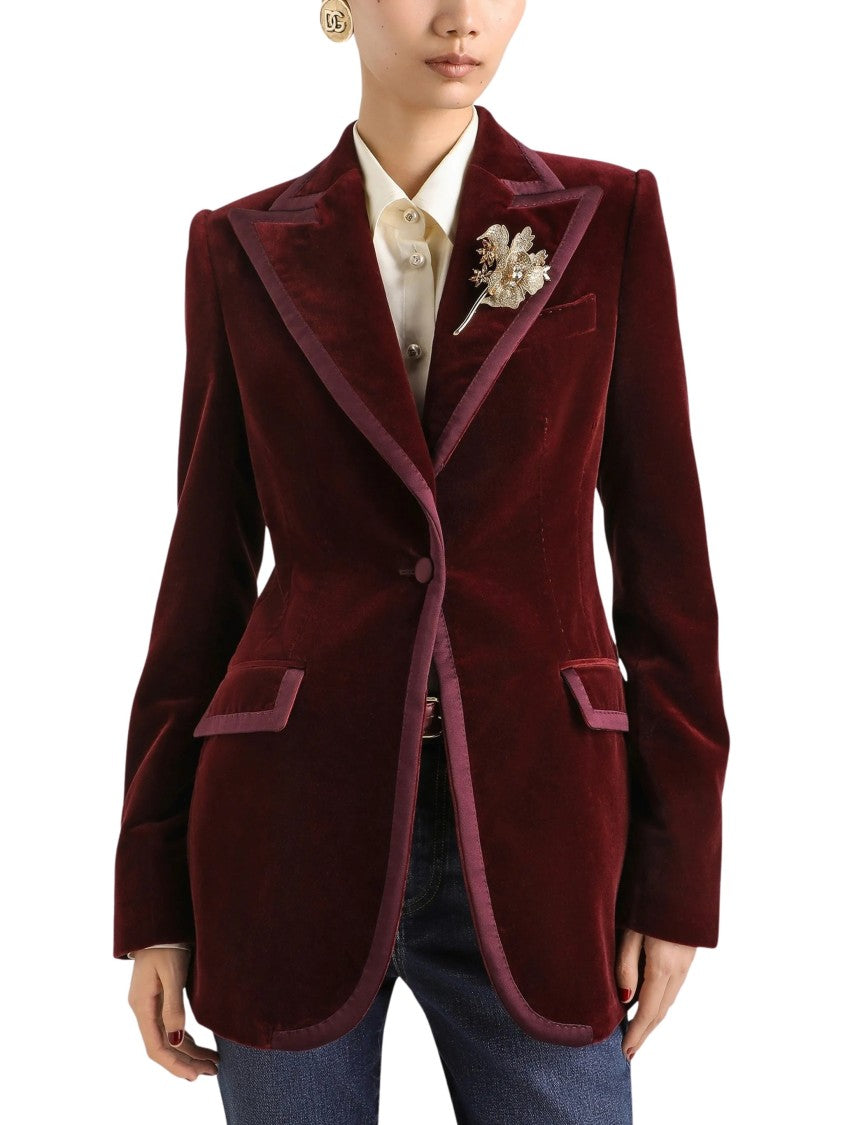 Dolce & Gabbana Turlington-Shaped Velvet Jacket With Peak Lapels And Contrasting Trims