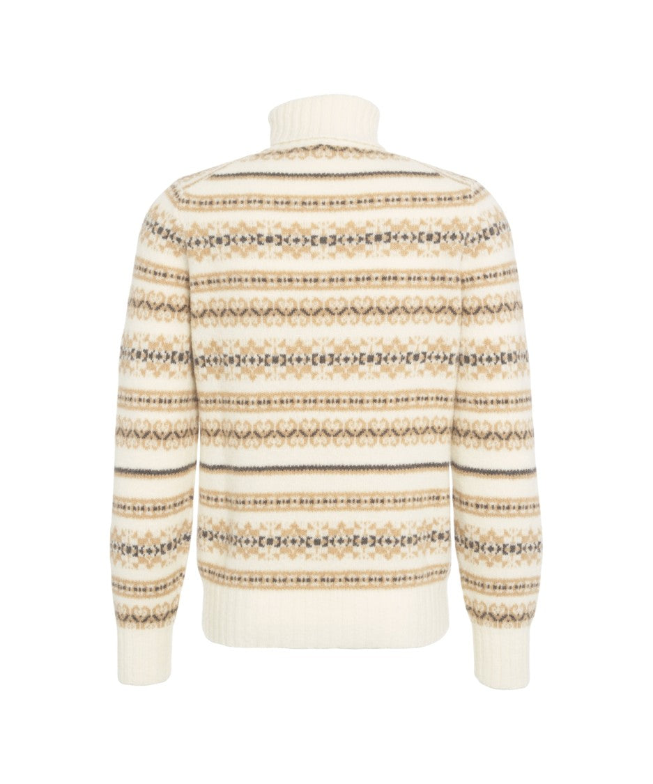 Gender Beige Knit Sweater With High Turtleneck