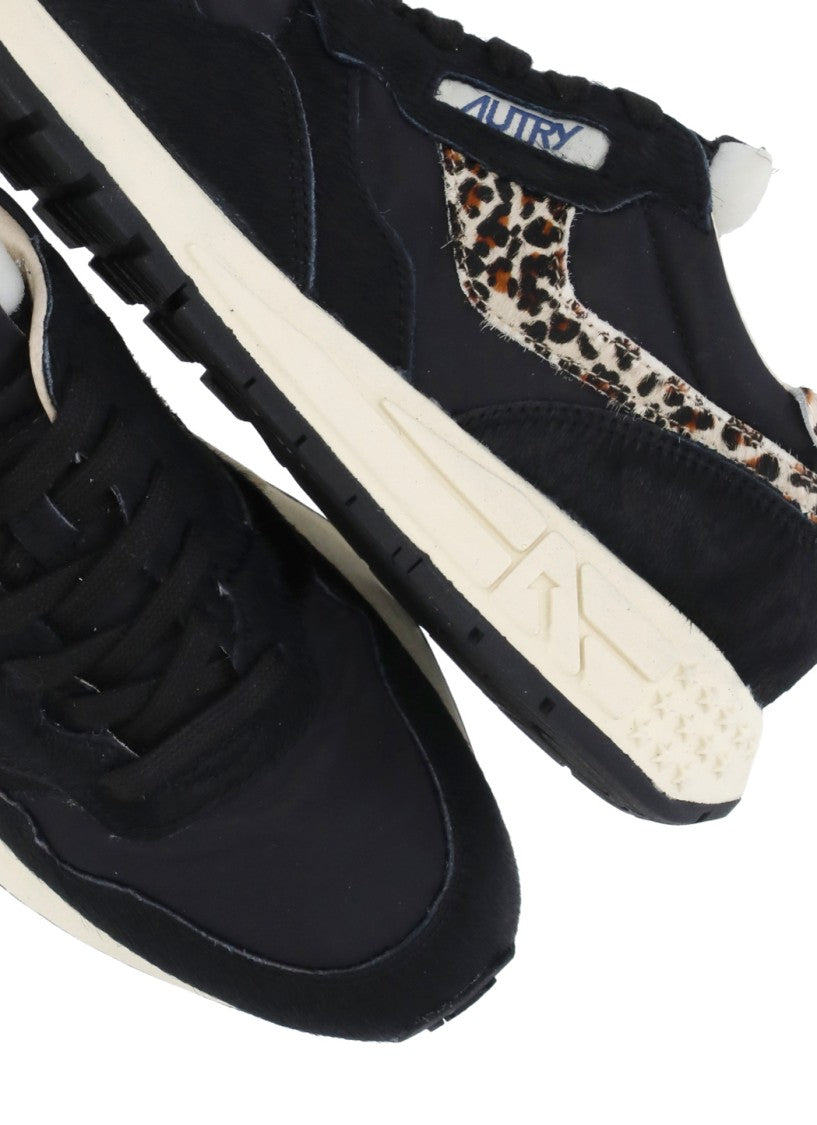 Autry Black Animal Print Pony Leather Low-Top Sneakers