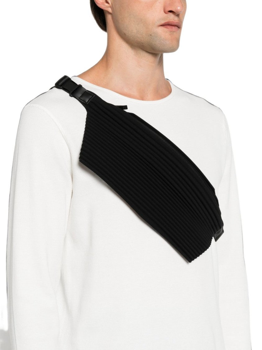 Homme Plissé Issey Miyake Pleated Black Bag With Adjustable Strap And Zippered Compartment