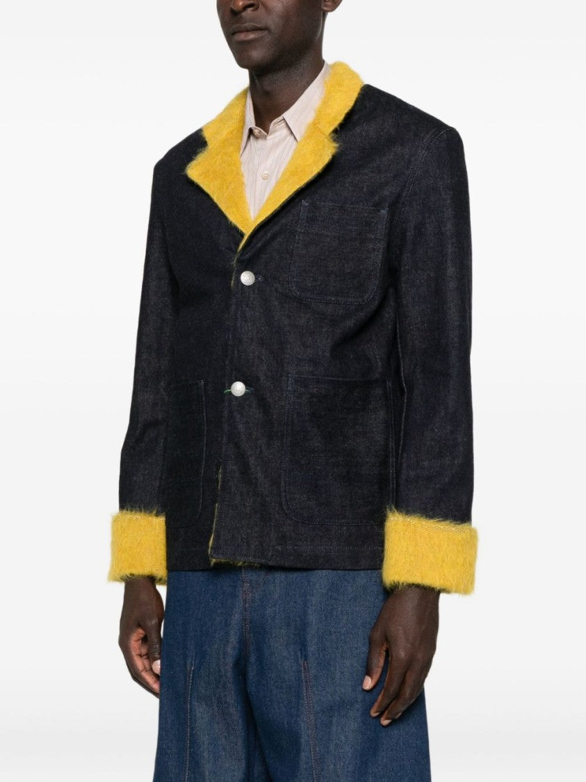 Kenzo Dark Blue Notched Lapel Button Sweater