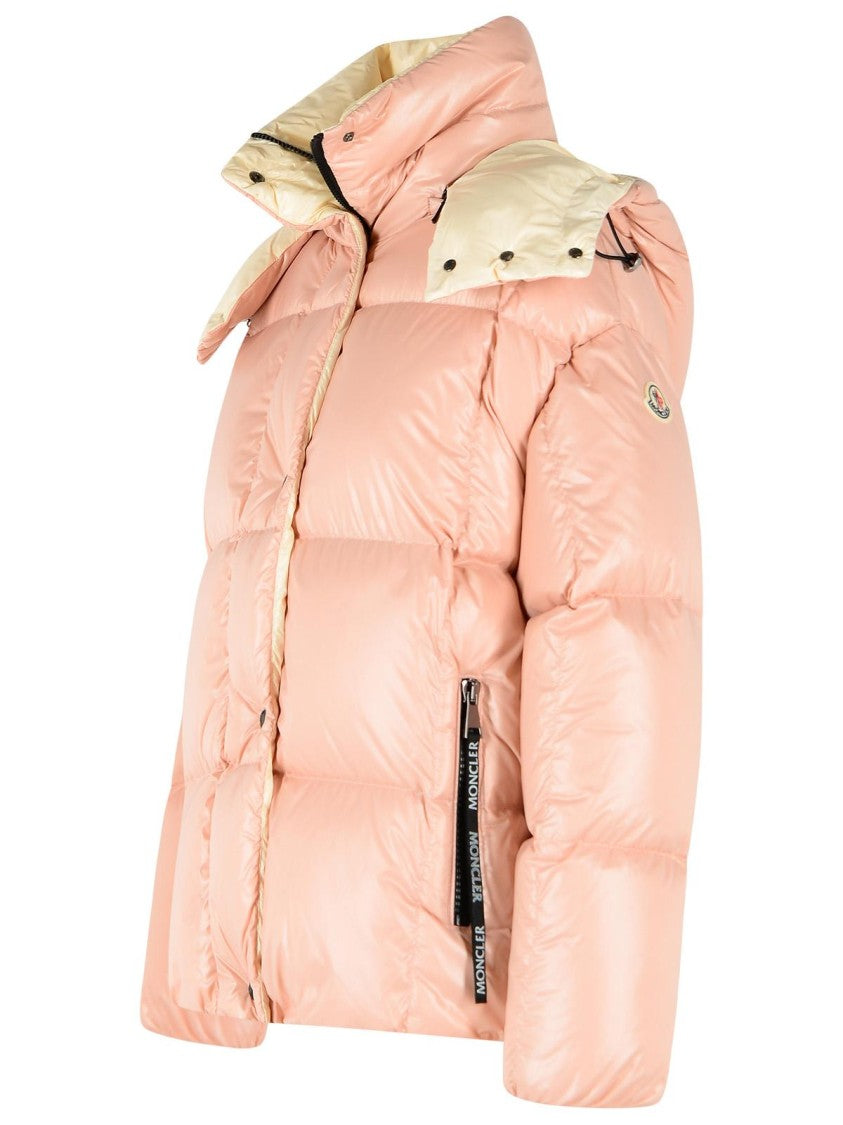 Moncler 'Parana' Short Light Pink Laqué Nylon Down Jacket