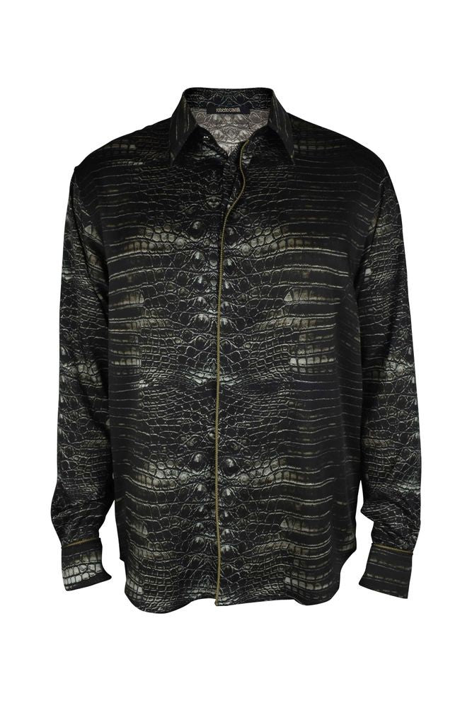 Roberto Cavalli Caiman Print Casual Shirt With Cord Piping