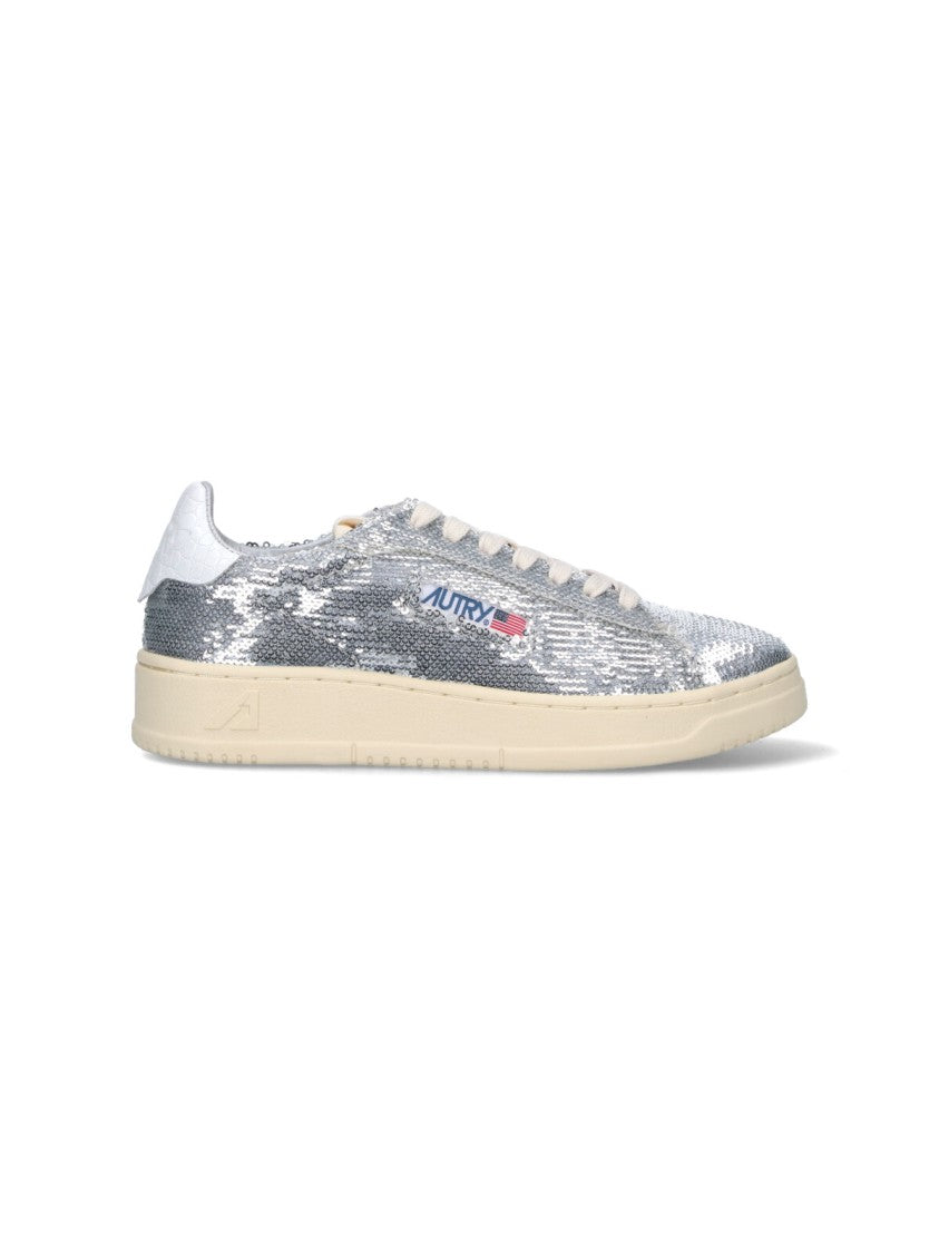 Autry Low-Top Sneakers With Shimmering Silver Fabric