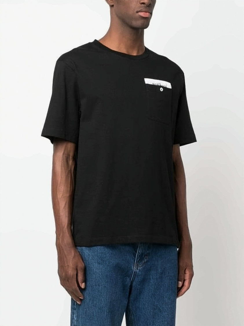 Palm Angels Short-Sleeved Black T-Shirt With Chest Pocket And Trim