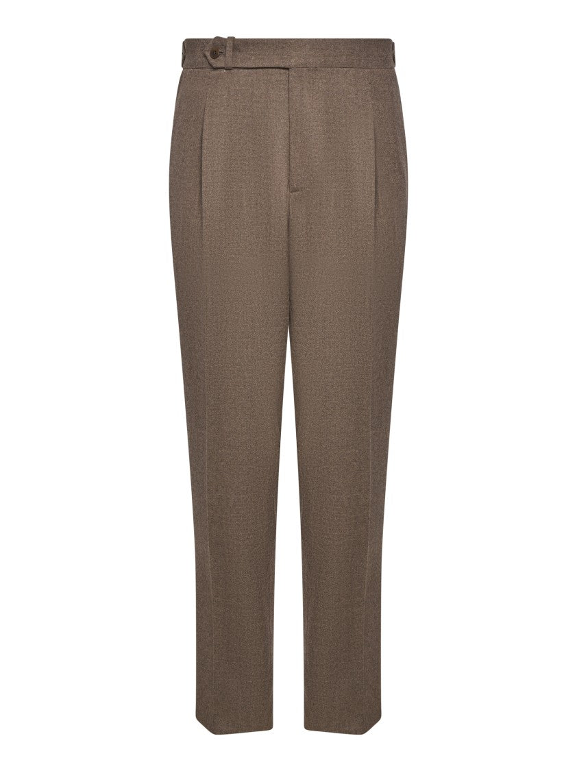 Franzese Collection Mud Royal Flannel Trousers With Pleated Front
